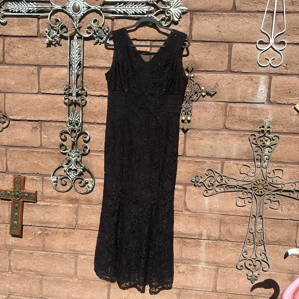 Alexa B Lace Mesh Maxi Dress Sequins V-neck Witchy Whimsigoth Goth Fairy Sz 14 - Picture 11 of 11